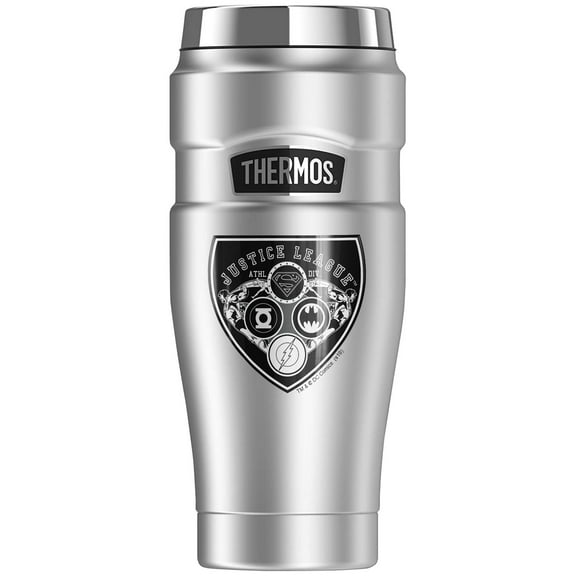 Justice League Athletic Shield Logo, THERMOS STAINLESS KING Stainless Steel Travel Tumbler, Vacuum insulated & Double Wall, 16oz