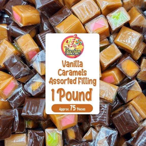 Assorted Caramel Candy Mix – 1 Pound, Individually Wrapped Soft Sweets with Filled Centers – Chewy Caramels, Flavored Caramels – Perfect For Parties, Events, Candy Tables, & More
