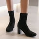 thumbnail image 2 of NECHOLOGY Botas Mujer Adulto Femenino Zapatos Botines para mujer Botas de mujer de tela con punta cuadrada y tacón y grueso Color sólido Media Botas de tamaño Botines Botas (Black, 6.5), 2 of 6