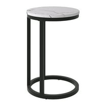 CorLiving Fort Worth Round White Marbled Engineered Wood Side Table