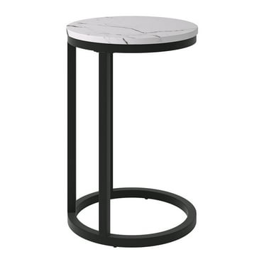 CorLiving Fort Worth Round White Marbled Engineered Wood Side Table