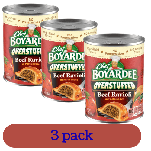 Chef Boyardee Overstuffed Beef Ravioli in Pasta Sauce, Ready-to-Eat Meal, 15 oz. Can (3 Pack)