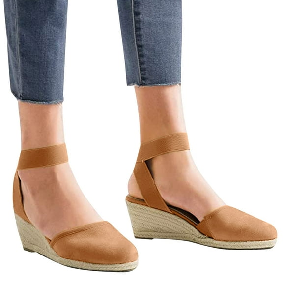 EQWLJWE Comfortable Sandals for Women Dressy Summer Sandal Comfortable Closed Toe Walking Flat Sandal Non Slip Straw Woven Flats for Daily Life