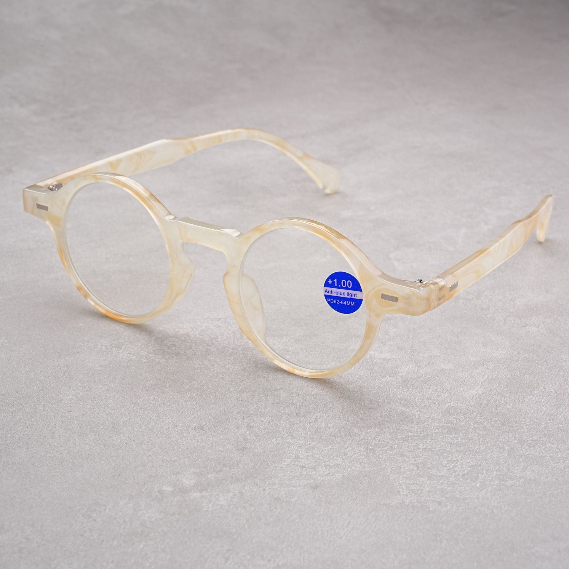 3 Pairs of Classic Beige Round Reading Glasses 1.50 Blue Light Blocking Floral Readers +1.50 Plastic