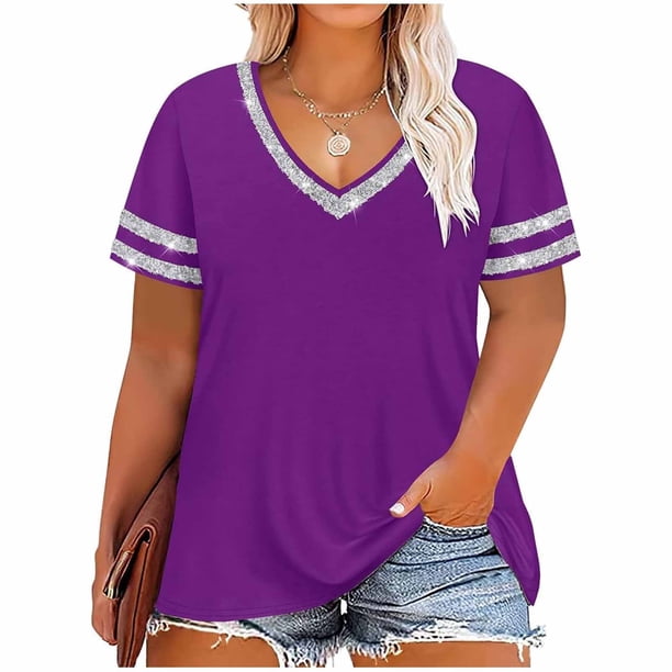 Camisetas de Verano de las Mujeres de Cuello Grande Manga Corta Camiseta Deportiva Sólida Camisetas Casuales de las Mujeres para el Uso Diario Casual