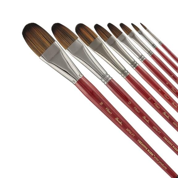 Creative Mark Staccato Synthetic Art Paint Brush - Assorted Filbert Brush Set of 8 - Long Handle, Hand-Crafted Artist Paint Brush Set - Multimedia Fine Art Paint Brushes