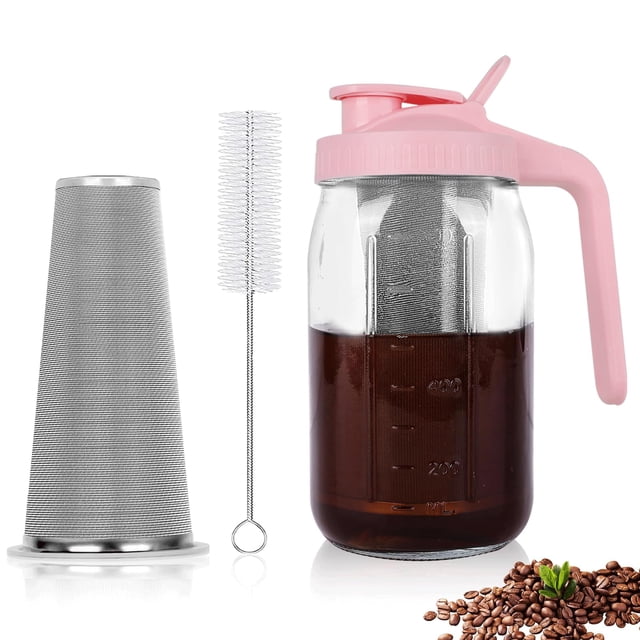 Cafetera Cold Brew QHH, tarro Mason de 1,2 L con filtro de acero inoxidable