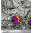 thumbnail image 1 of Soimoi Poly Georgette Fabric Peacock Feather Print Fabric by the Yard 52 Inch Wide, 1 of 3