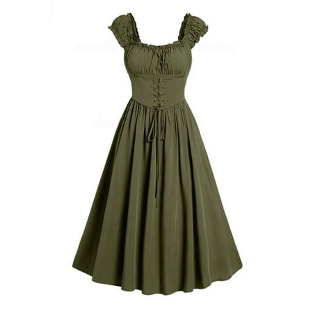 Wiyuqeen Vintage Medieval Dresses Women s Renaissance Pleated Dresses with Corset Patchwork Ball Gowns Sleeveless Lace Up Midi Dresses