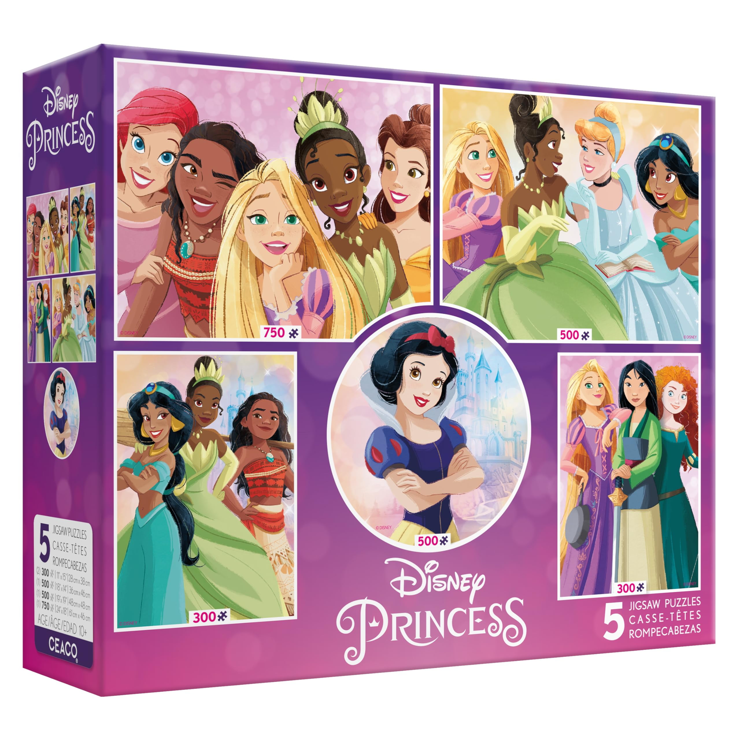 Ceaco 5 In 1 Disney Princess Multi Pack Intelocking Jigsaw Puzzles
