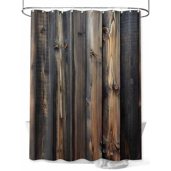 Fsddascl Black Brown Plank Shower Curtain Set - 66" x 72" Washable Bathtub Curtain with 12 Hooks, Vintage Chic Wooden Grain Waterproof Fabric Stall Shower Curtains for Bathroom/Bathtub Décor