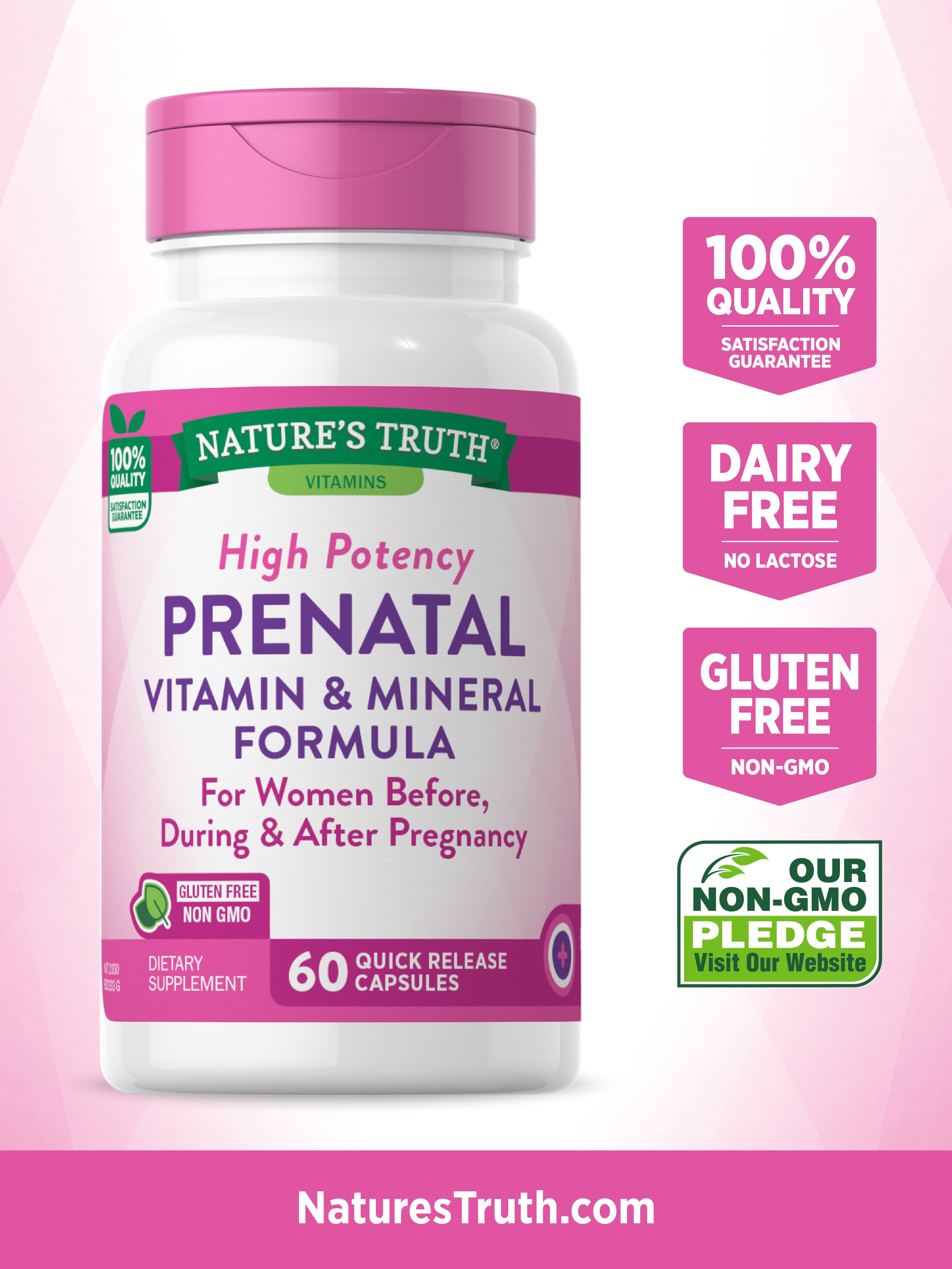 Prenatal Vitamins With Folic Acid | 60 Capsules | Non-GMO & Gluten Free | by Nature's Truth