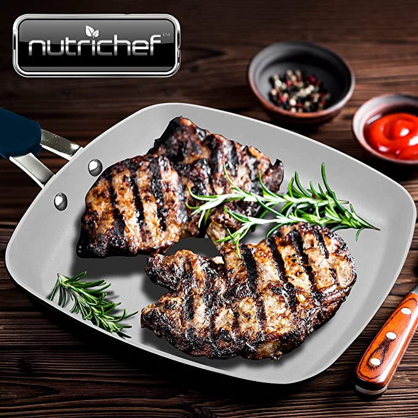 NutriChef  9.45'' Grill Pan - Non-Stick High-Qualified Kitchen Cookware