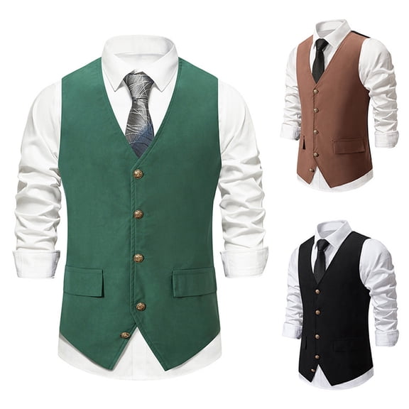 Bixock Casual Tops for Men,Fleece Suit Vests for Men,Tops for Men Casual Suit Vest V Neck Breasted Slim Sleeveless Daily Wear Tops