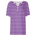 thumbnail image 4 of Fiudx Liquidación de Ahorros de Verano Top de Manga Corta con Cuello En V y Hombros Descubiertos con Botones Estampados a Rayas Informal a La Moda para Mujer, 4 of 5