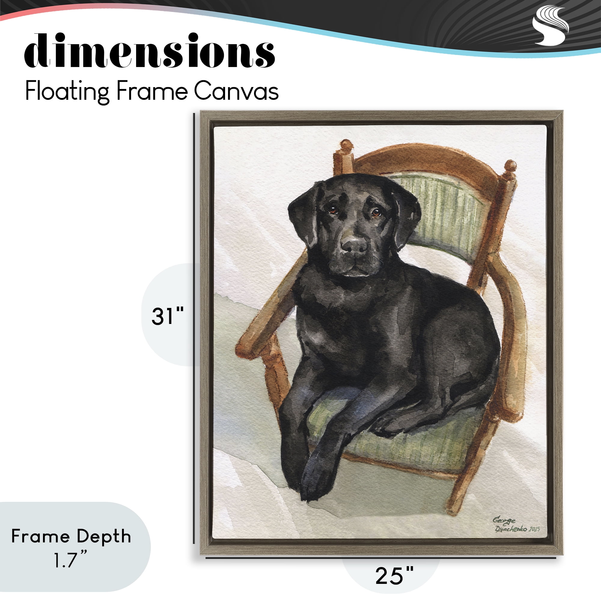 Stupell Industries Black Labrador On Chair Brown Framed Floater Canvas Wall Art, design by George Dyachenko