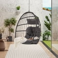 thumbnail image 3 of Sesslife Wicker Egg Chair with Stand, Outdoor Indoor Oversized Lounger Rattan Peacock Egg Basket Chair for Patio Backyard Porch, Comfy Outdoor Reading Chair Bedroom Lounge Chair (Light Gray), 3 of 7