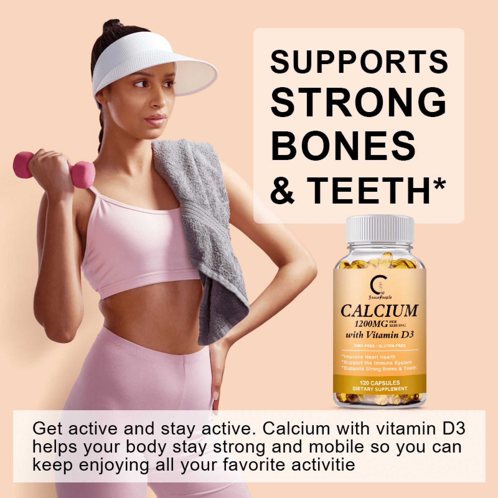 (2 Pack) Calcium with Vitamin D3, 1200mg Calcium Supplement for Bone and Joint Health, 120Ct by GPGP