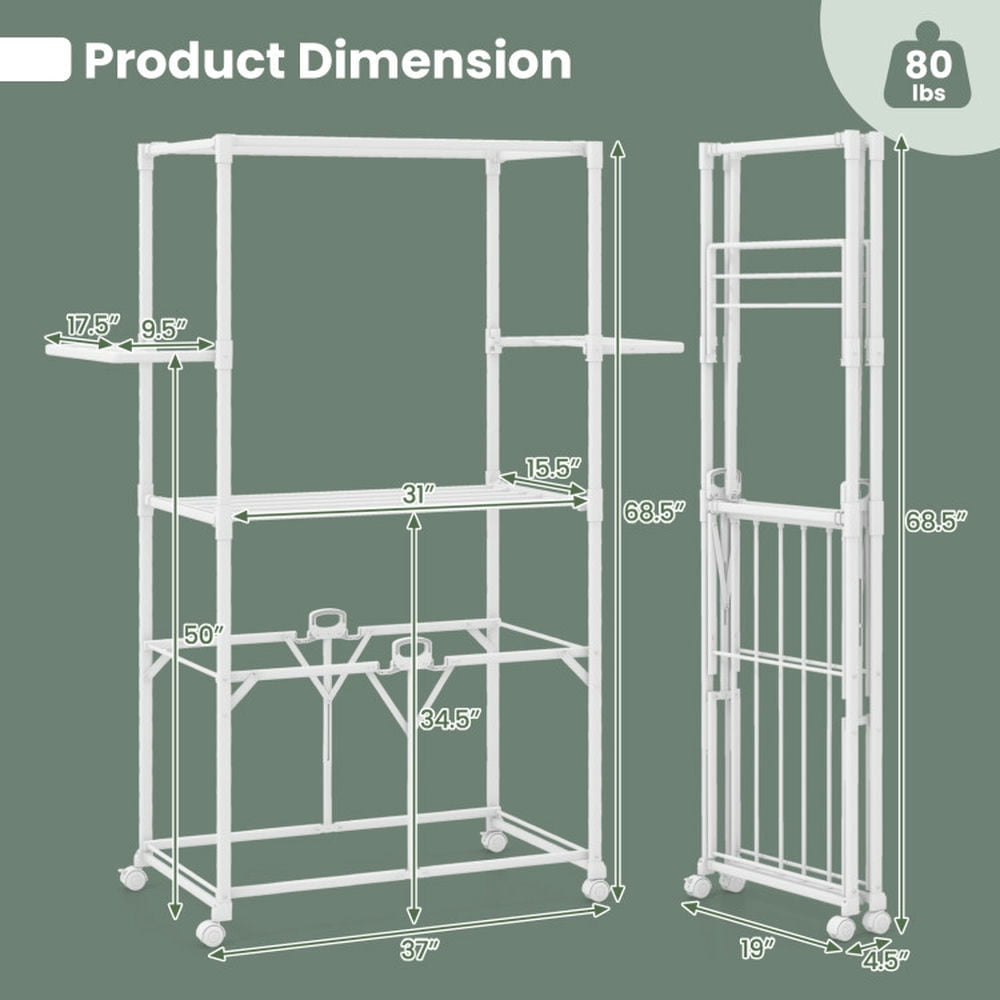 Finihen Drying Rack, Clothes Drying Rack, 68.5 Inches Foldable Aluminum Laundry Rack with Hanging Rods and Drying Shelves, for Indoor, Outdoor, White Finihen Drying Rack, Clothes Drying Rack, 68.5 Inches Foldable Aluminum Laundry Rack with Hanging Rods and Drying Shelves, for Indoor, Outdoor, White