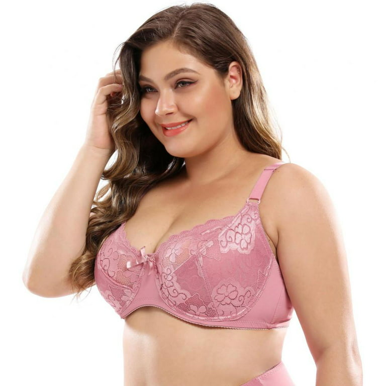 Floral Lace Solid Color Bras for Women Plus Size Thin Mold Cup