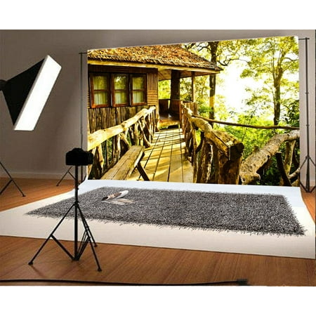 Image of MOHome 7x5ft Treehouse Backdrop Bright Sunshine Green Trees Photography Background Children Kids Shooting Video Studio Props