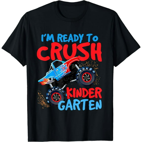 Back to School Boys First Day of Kindergarten Monster Truck T-Shirt,Black