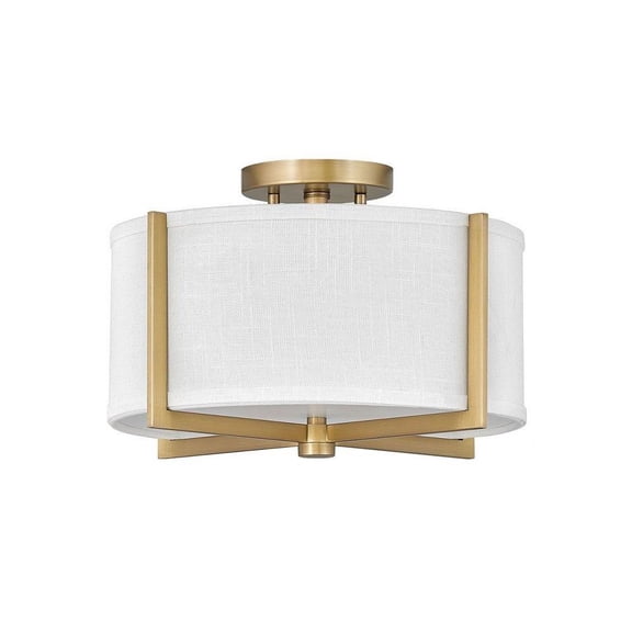 34W 2 Led Small Semi-Flush Mount in Traditional-Rustic Style 14.5 inches Wide By 8.75 inches High-Heritage Brass Finish-Off-White Shade Color Bailey