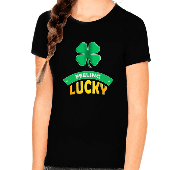 GIRLS St Patricks Day Shirt - Saint Patrick's Shirts Feeling Lucky Clover Shamrock Irish Graphic Tee for KIDS