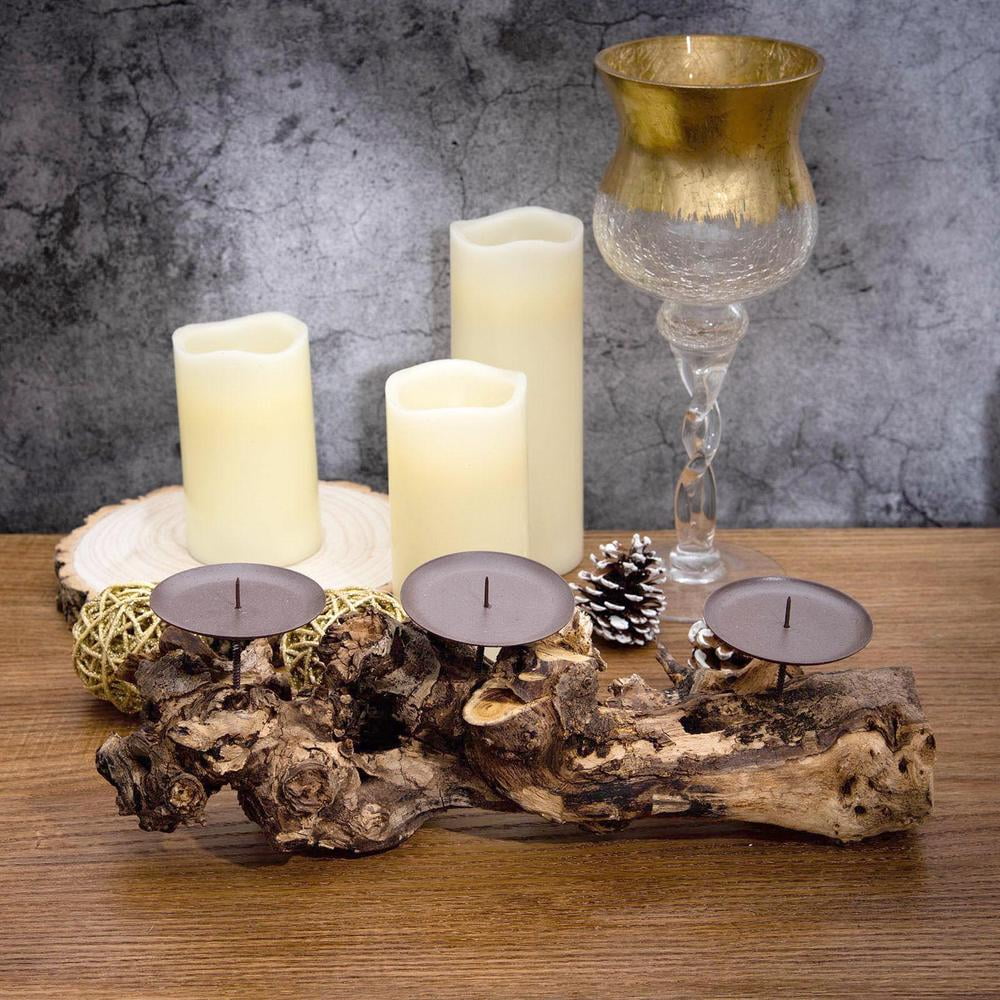 14 Wooden Candle Holders With 3 Metal, Wooden Candle Plate
