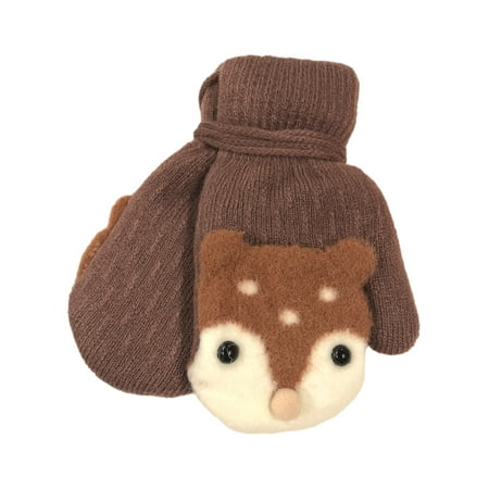 

Toddler Boys Brown Sherpa Lined Teddy Bear Mittens with String Attachment