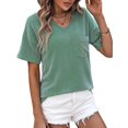 thumbnail image 3 of Womens Summer V Neck Tops Oversized T Shirts Short Sleeve Blouses for Women Dressy Casual Work Outfits Green XL, 3 of 9