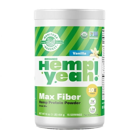 Manitoba Harvest Max Fiber Organic Protein Powder, Hemp Yeah! Hemp Protein, Vanilla, 16 oz, 1 lb