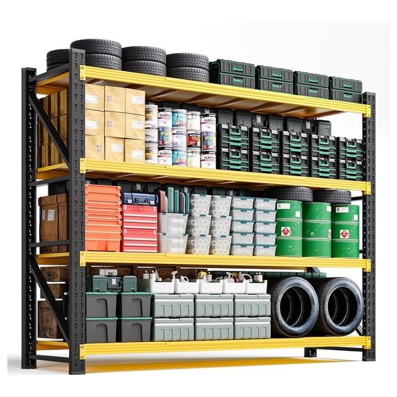 6000LBS Heavy Duty Storage Shelves,79" W Metal Garage Shelving Units,4 Tier Large Tall Industrial Shelving,Adjustable Utility Rack Shelf for Warehouse,Basement (Yellow, 79" W x 24" D x 79" H)