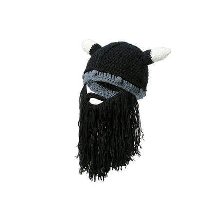 Funny Tassel Cosplay Roman Knight Knit Helmet Cap Winter Warm Beard Hat Men