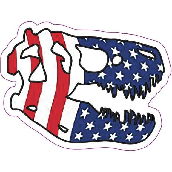 Wickedgoodz Dinosaur Skull American Flag Vinyl Decal - Patriotic Rex Bumper Sticker - for Laptops Tumblers Windows Cars Trucks Walls