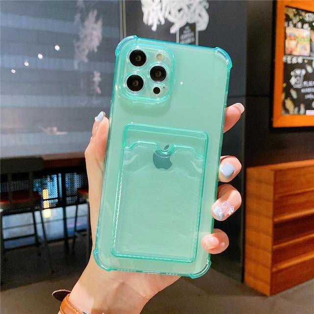 Clear Shockproof Wallet Card Holder Case For iPhone 13 12 11 Pro Max Case For iPhone X XS Max XR 7 8 Plus SE Soft Silicone Cover
