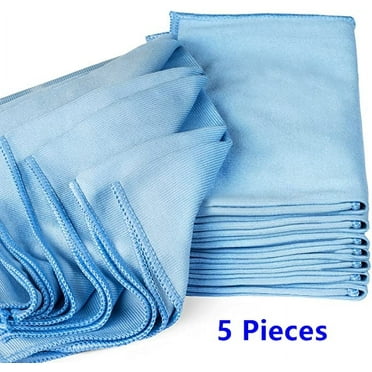 Tutuviw Microfiber Glass Cleaning Cloths 12*16 inches Microfiber Cloth Streak Free Lint Free Quickly Clean Windows, Windshields, Mirrors, and Stainless Steel- 5 Pack(Blue)