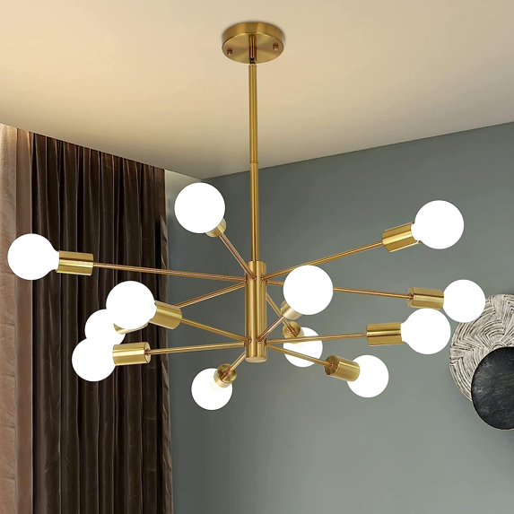 ZXNYH 6-Light Modern Sputnik Chandelier, Mid Century Black Gold Ceiling Chandeliers,E26 Base,Branch Height Adjustable Pendant Lighting Fixture for Kitchen Island Dining Room Living Room Bedroom