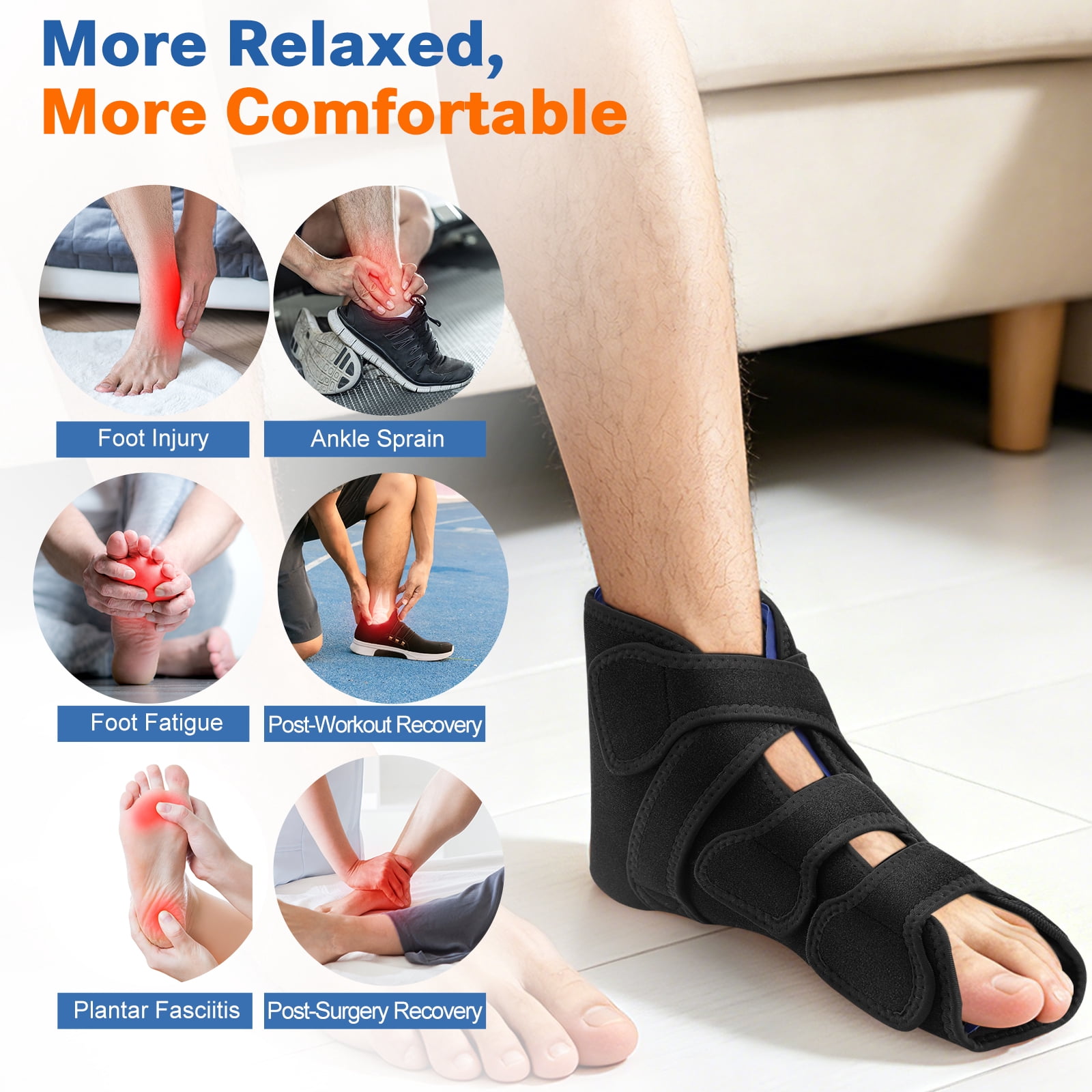 FlareMore Black Ankle Ice Wrap with 4 Gel Packs, Adjustable 360° Foot & Ankle Cold Pack with Compression, Reusable Gel Ice Wrap for Swelling, Sports, and Home Use