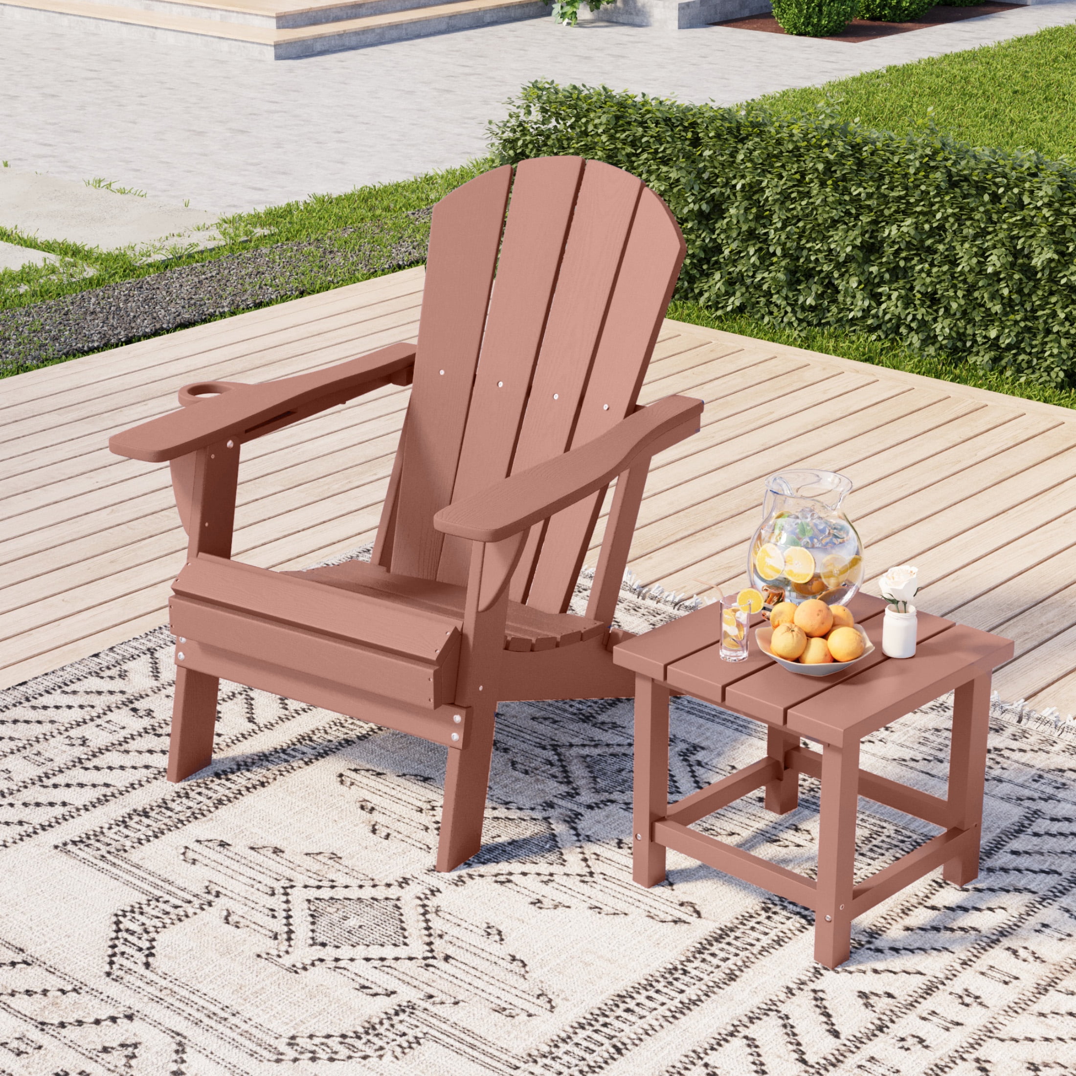 Adirondack Chair,HDPE All-Weather Patio Chairs Outdoor with Cup Holder, Lawn Chair with Weather Resistant for Outside Deck Lawn Garden, Weight Capacity Up to 380 Lbs –Coffee