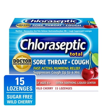 Chloraseptic Total Sore Throat   Cough Lozenges, Sugar-Free Wild Cherry Flavor, 15 CT