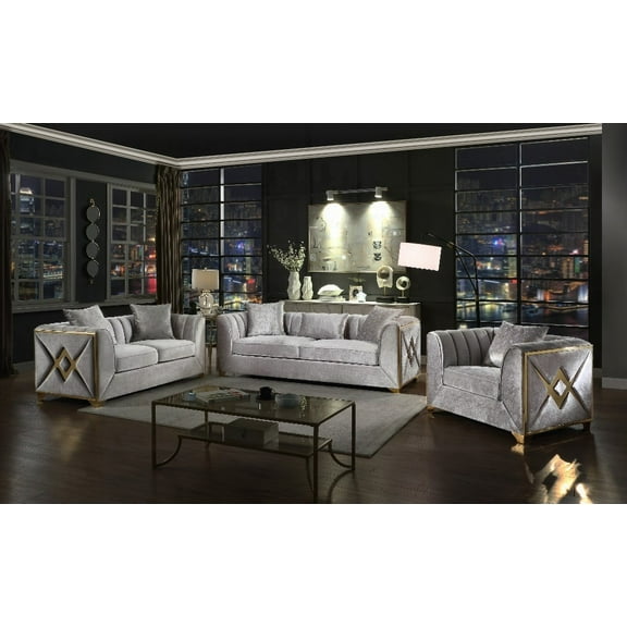 Modern Velvet 3-Piece Living Room Set (220×80×75cm) with Bold Gold Accents and Solid Wood Frame