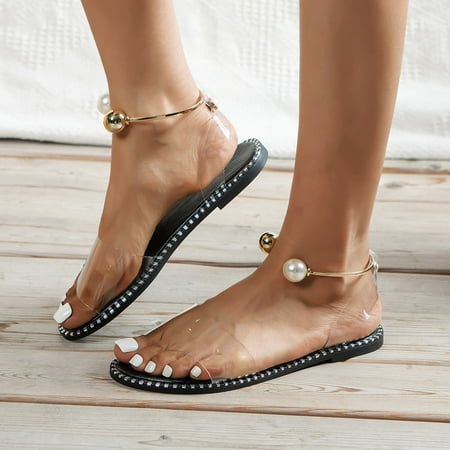 

Cathalem Slip on Sandals Women Ladies Fashion Summer Solid Color Roman Style Slip On Fish Mouth Flower Sandals for Women Clear 9