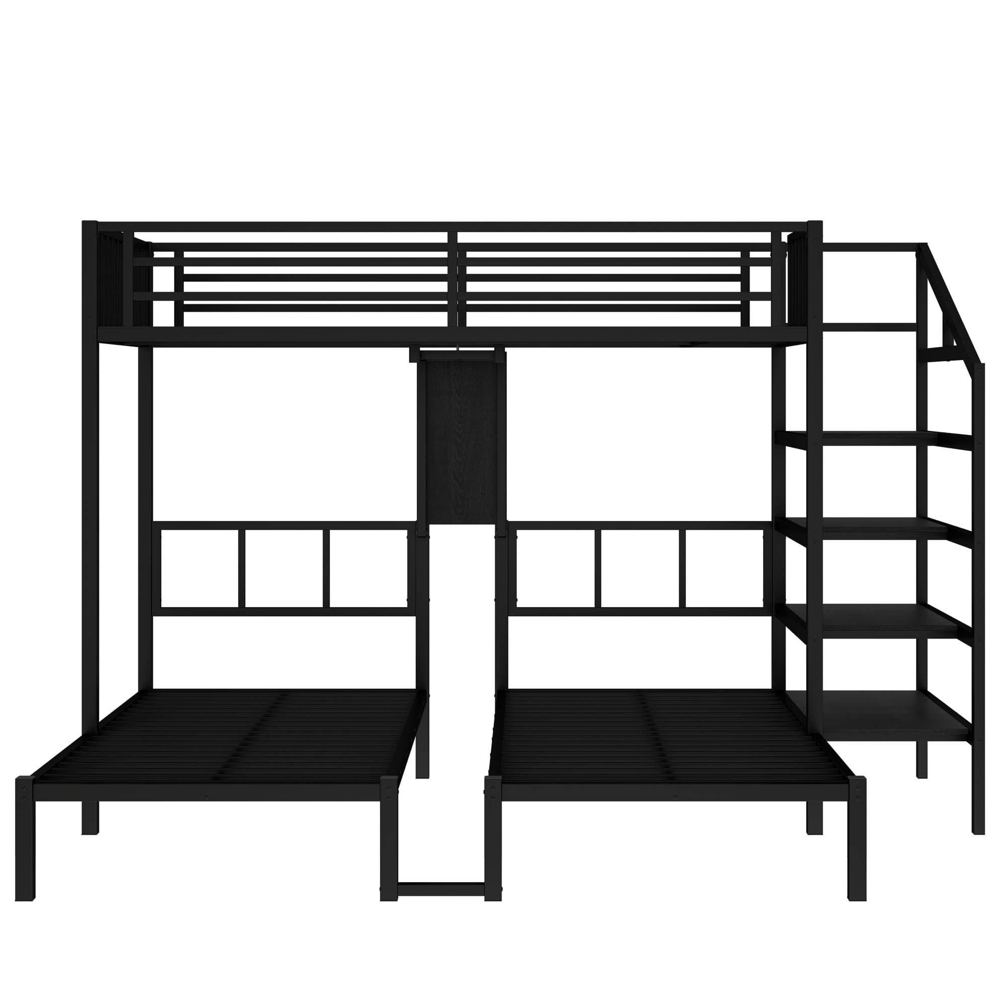 Twin over Twin & Twin Bunk Beds for 3,Twin XL over Twin & Twin Bunk Bed with Desk & Shelves, Metal Triple Bunk Bed for Living Room,Black