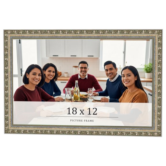 18x12 Frame Silver Solid Wood Picture Frame Width 1.125 Inches | Interior Frame Depth 0.375 Inches