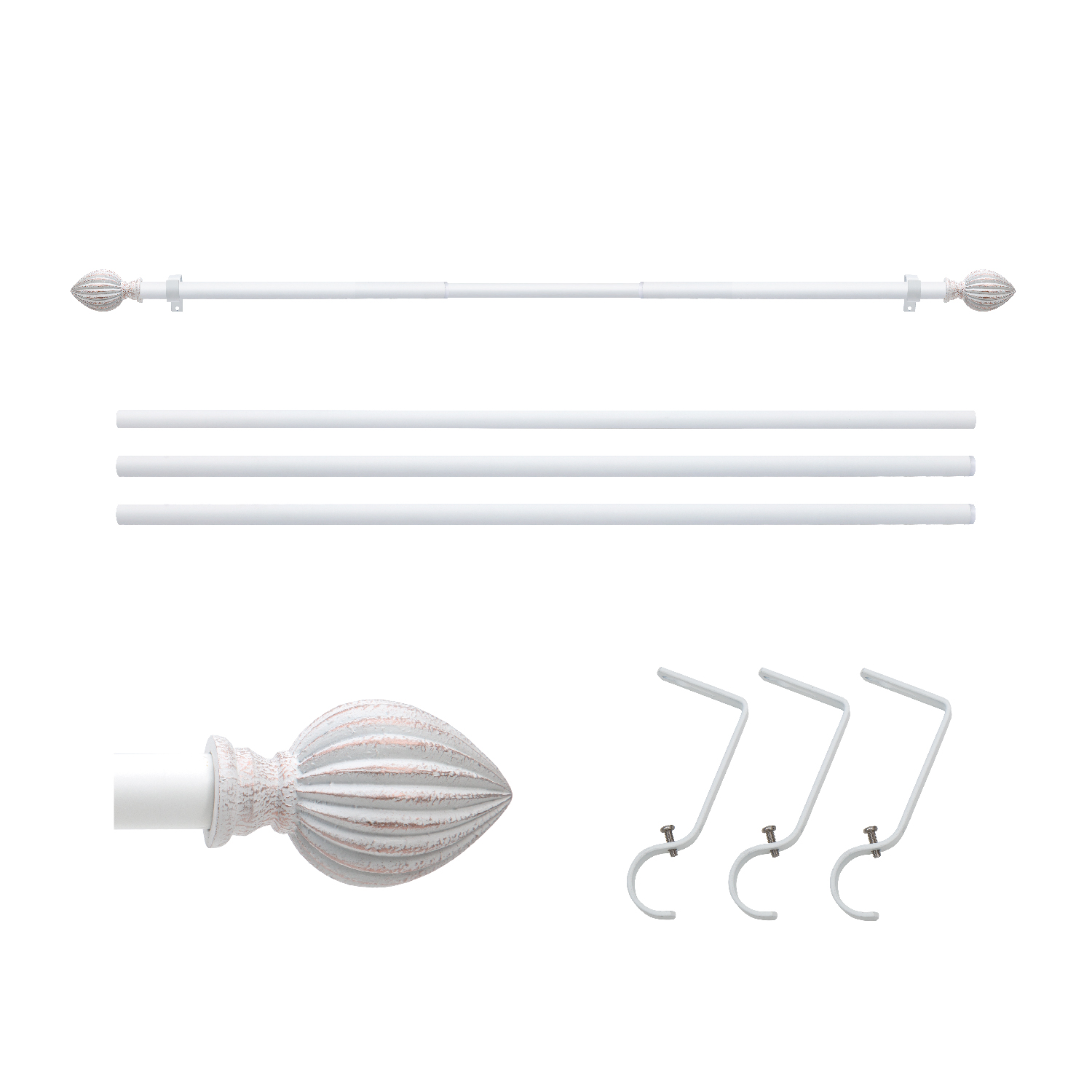 3/4 Inch Standard Decorative Window Curtain Rod, 48-84" Adjustable Length for Windows