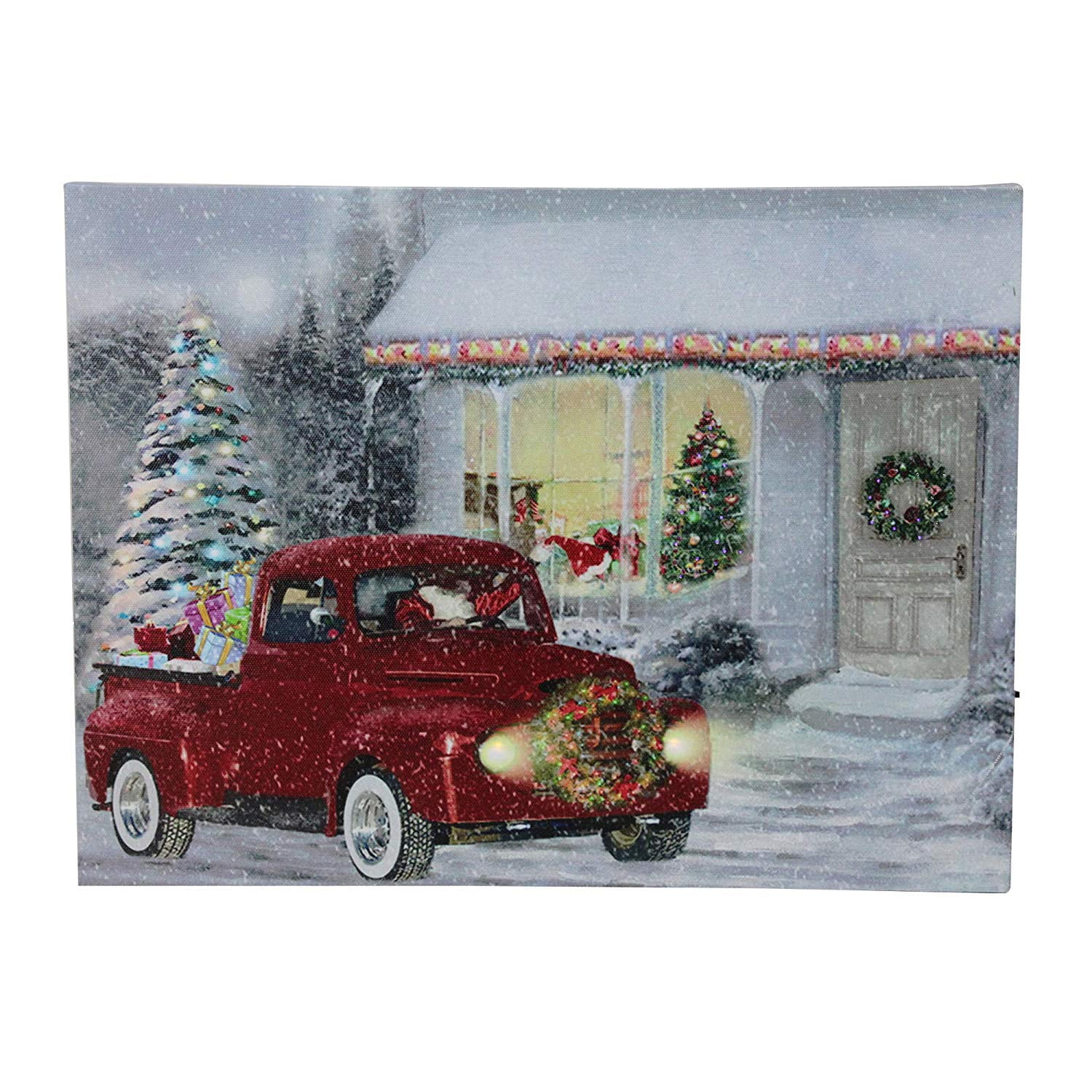LED Fiber Optic Lighted Retro Red Truck Christmas Wall Art