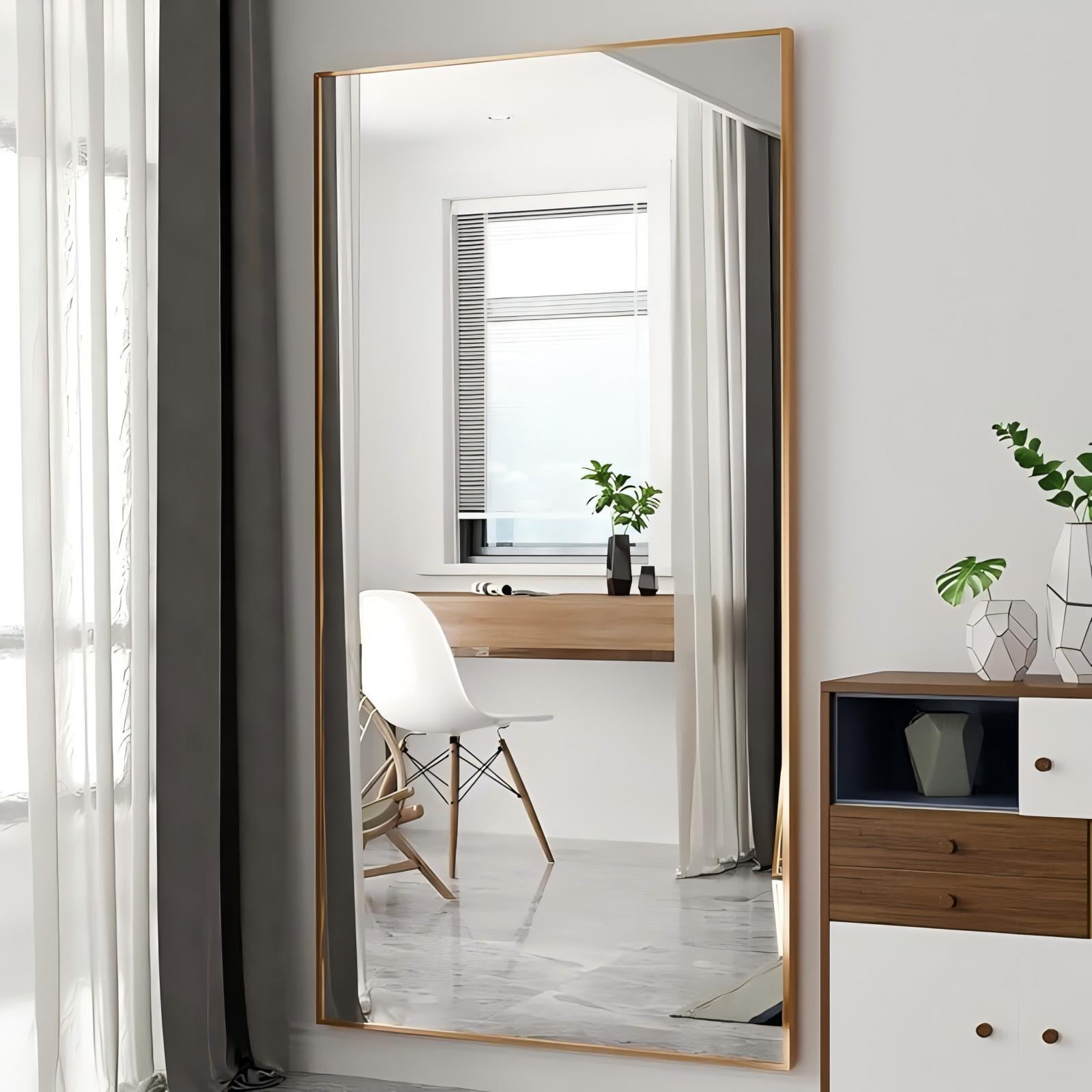 Anyrose 76.1"x 34" Floor Mirror Full Length, Bedroom Floor Body Mirror with Stand,Gold