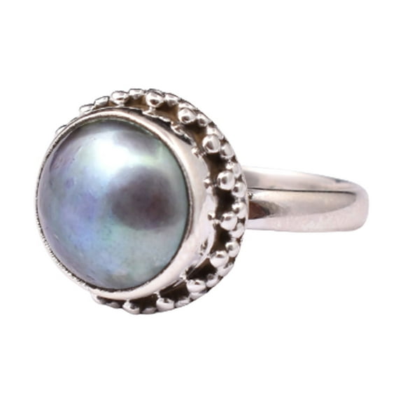 925 Sterling Silver Round Tahitian Pearl Handmade Unisex Ring Her Gift RS-1486