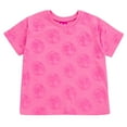 thumbnail image 3 of Barbie French Terry Drop Shoulder T-Shirt and Dolphin Shorts Outfit Set Toddler to Big Kid, 3 of 5